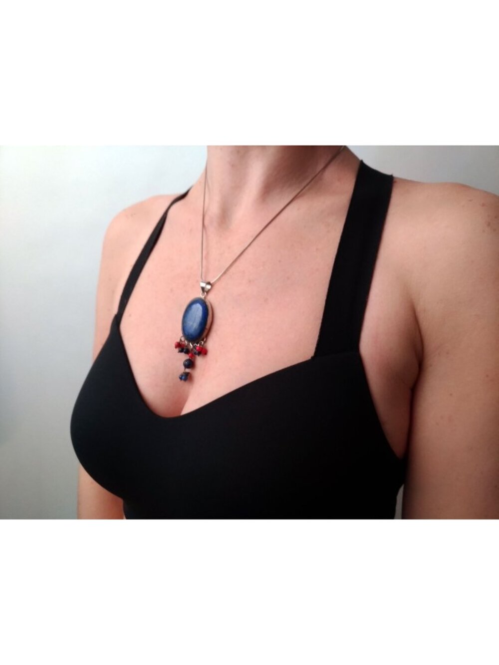 Sterling Silver Lapis Coral Pendant - Statement Piece